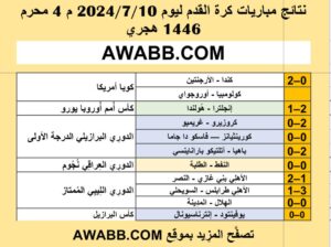 نتائج مباريات كرة القدم ليوم 2024/7/10 م 4 محرم 1446 هجري