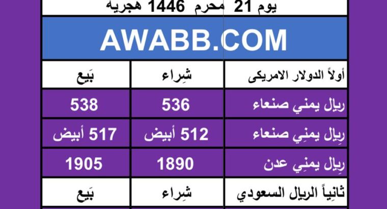 اسعار العملات في اليمن يوم 2024/7/28