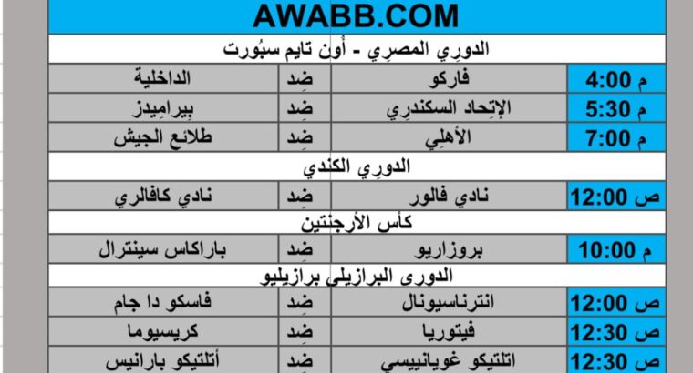جدول مباريات كرة القدم يوم 2024/7/8 م