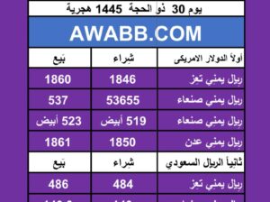 اسعار العملات في اليمن يوم 2024/7/6