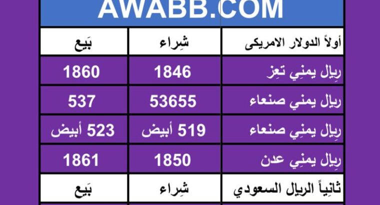 اسعار العملات في اليمن يوم 2024/7/6