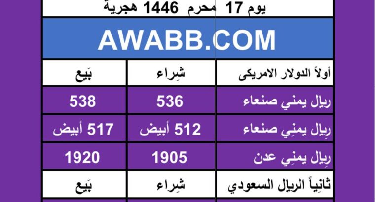 اسعار العملات في اليمن يوم 2024/7/23