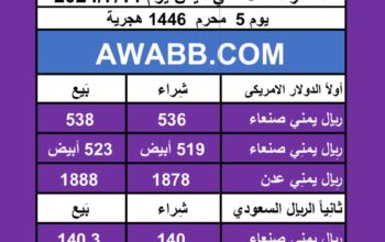 اسعار العملات في اليمن يوم 2024/7/11