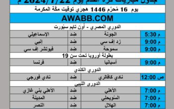 جدول مباريات كرة القدم يوم 2024/7/22 م