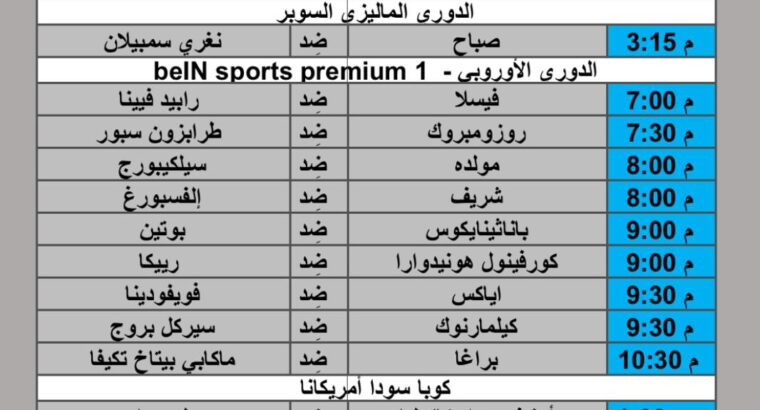 جدول مباريات كرة القدم يوم 2024/7/25 م