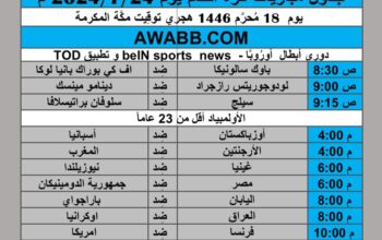 جدول مباريات كرة القدم يوم 2024/7/24 م