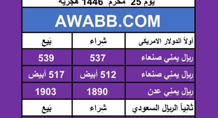 اسعار العملات في اليمن يوم 2024/7/31