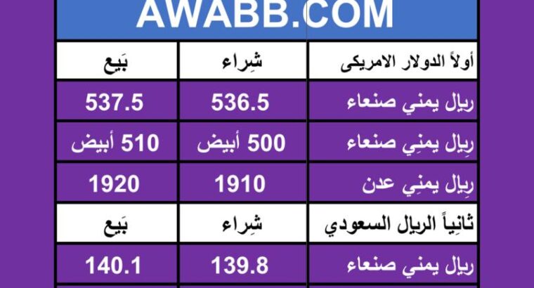 اسعار العملات في اليمن يوم 2024/8/5