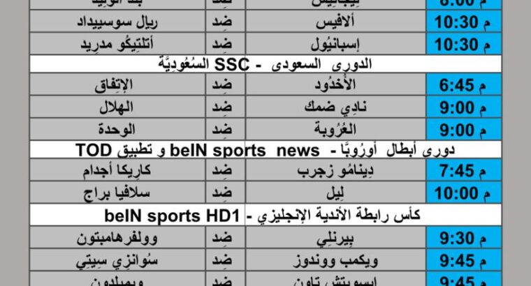 جدول مباريات كرة القدم يوم 2024/8/28 م