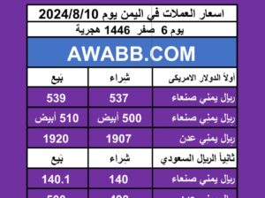 اسعار العملات في اليمن يوم 2024/8/10