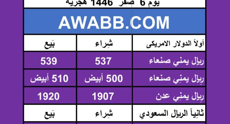 اسعار العملات في اليمن يوم 2024/8/10