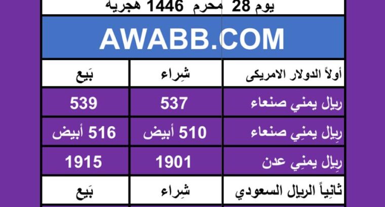 اسعار العملات في اليمن يوم 2024/8/3
