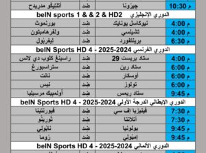 جدول مباريات كرة القدم يوم 2024/8/25 م