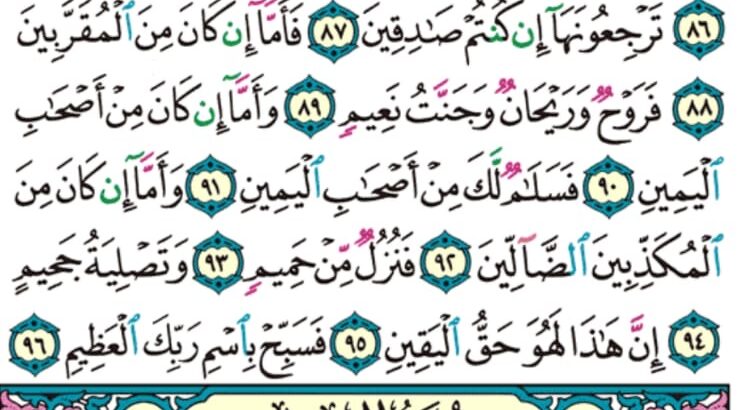 الوِرد اليومي سورة الواقعة من الآية 77 إلى الآية 96 الِورد اليومي سورة الحديد من الآية 1 إلى الآية 3