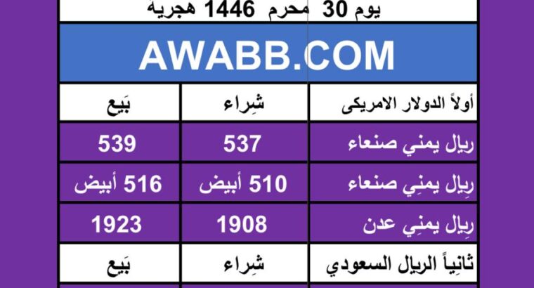 اسعار العملات في اليمن يوم 2024/8/5