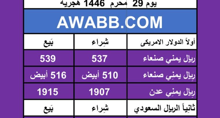 اسعار العملات في اليمن يوم 2024/8/4