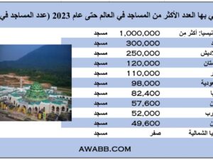 الدول التي بها العدد الأكثر من المساجد في العالم حتى عام 2023 (عدد المساجد في العالم)