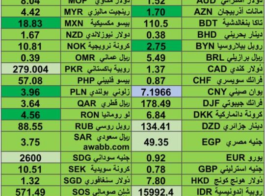 كشف يومي حول اسعار العملات الدولية 2024/8/12 Daily report currency exchange rates to USD