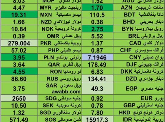 كشف يومي حول اسعار العملات الدولية 2024/8/9 Daily report currency exchange rates to USD
