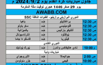 جدول مباريات كرة القدم يوم 2024/9/2 م