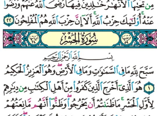 الوِرد اليومي سورة المجادلة من الآية 22 الوِرد اليومي سورة الحشر من إلى الآية 1 إلى الآية 3