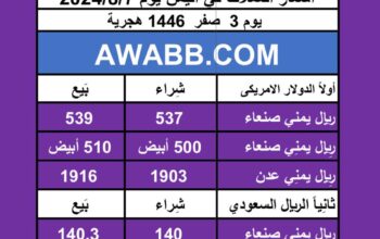اسعار العملات في اليمن يوم 2024/8/7