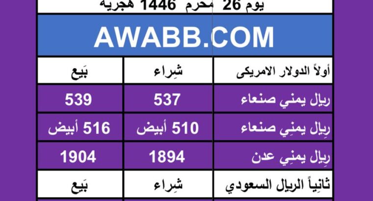 اسعار العملات في اليمن يوم 2024/8/1