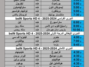جدول مباريات كرة القدم يوم 2024/9/21 م