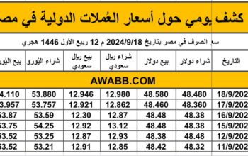 سعر الصرف في مصر بتاريخ 2024/9/18 م 12 ربيع الأول 1446 هجري