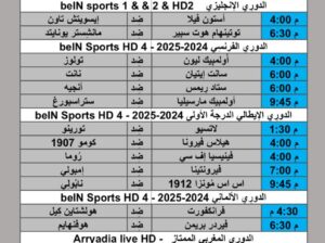 جدول مباريات كرة القدم يوم 2024/9/29 م