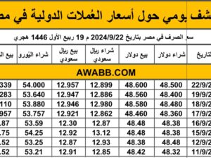 سعر الصرف في مصر بتاريخ 2024/9/22 م 19 ربيع الأول 1446 هجري