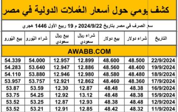 سعر الصرف في مصر بتاريخ 2024/9/22 م 19 ربيع الأول 1446 هجري