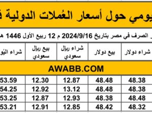 سعر الصرف في مصر بتاريخ 2024/9/16 م 12 ربيع الأول 1446 هجري
