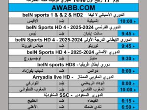 جدول مباريات كرة القدم يوم 2024/9/20 م