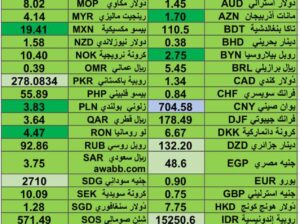 كشف يومي حول اسعار العملات الدولية 2024/9/25 Daily report currency exchange rates to USD