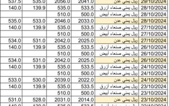 سعر الصرف في اليمن يوم 2024/10/30 م 25 ربيع الثاني 1446 هجري أسعار العملات اليمن YER سعر الدولار في عدن سعر الدولار في صنعاء سعر الريال السعودي في عدن سعر الريال السعودي في صنعاء