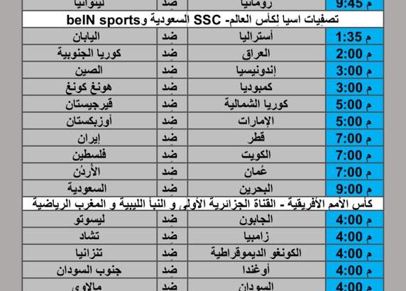 جدول مباريات كرة القدم يوم 2024/10/15 م