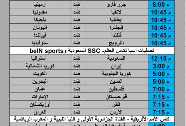 جدول مباريات كرة القدم يوم الخميس 2024/11/14 م مباريات ودية دوري الأمم الأوروبية تصفيات أسيا لكأس العالم كأس الأمم الأفريقية كأس الملك الأسباني