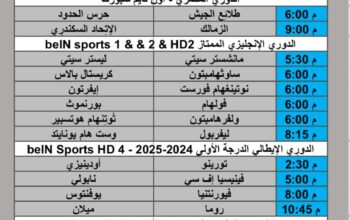 جدول مباريات كرة القدم يوم الأحد 2024/12/29 م الدوري المصري الممتاز الدوري الإنجليزي الممتاز الدوري الإيطالي الممتاز الدوري المغربي الممتاز