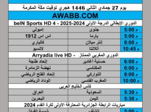 جدول مباريات كرة القدم يوم السبت 2024/12/28 م الدوري الإيطالي الممتاز الدوري المغربي الممتاز كأس الخليج الرابطة الجزائرية المحترفة الأولى