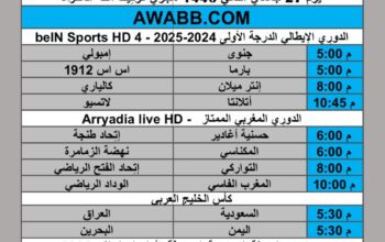جدول مباريات كرة القدم يوم السبت 2024/12/28 م الدوري الإيطالي الممتاز الدوري المغربي الممتاز كأس الخليج الرابطة الجزائرية المحترفة الأولى