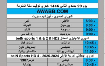 جدول مباريات كرة القدم يوم الإثنين 2024/12/30 م الدوري الإنجليزي الممتاز الدوري الإيطالي الممتاز الدوري المصري الممتاز