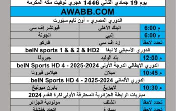 جدول مباريات كرة القدم يوم الجمعة 2024/12/20 م الدوري المصري الدوري الأسباني الممتاز الدوري الإيطالي الممتاز الدوري الالماني الممتاز الرابطة الجزائرية المحترفة الأولى مباريات ودية