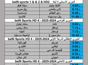 جدول مباريات كرة القدم يوم الأحد 2025/1/19 م