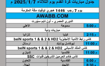 جدول مباريات كرة القدم يوم الثلاثاء 2025/1/7 م كاس الأندية الإنجليزية كأس خادم الحرمين الشريفين الدوري المصري الممتاز