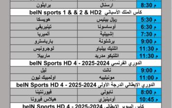 جدول مباريات كرة القدم يوم السبت 2025/1/4 م