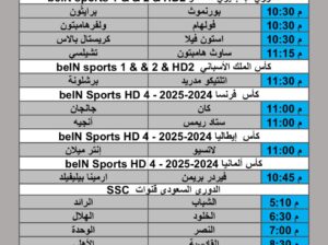 جدول مباريات كرة القدم يوم الثلاثاء 2025/2/25 م