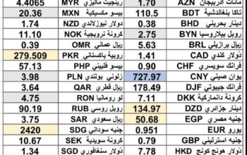 كشف يومي حول سعر الصرف مقابل اليوم اسعار العملات الدولية 2025/2/17 Daily report currency exchange rates to USD