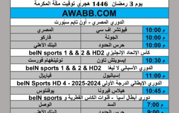 جدول مباريات كرة القدم يوم الإثنين 2025/3/2 م