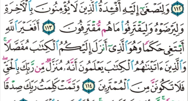 الورد اليومي سورة الأنعام من الآية 111 إلى الآية 118 “و لو أنزلنا إليهم الملائكة و كلمهم الموتى و حشرنا عليهم كل شيء فبلاً”